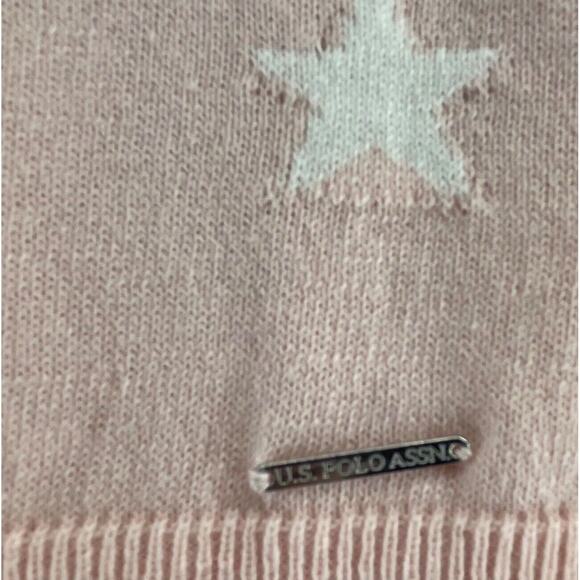 US Polo Assn Sweater Womens L Rose Pink Star Knit Pullover Layering Crew Neck NE - Picture 3 of 10
